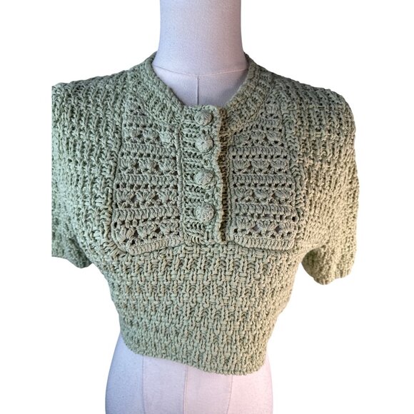 2/$30 ZARA Green Cropped Knit Cardigan S Cotton & Polyamide - Picture 11 of 13